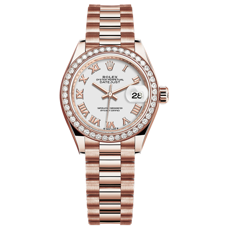 Rolex 1:1 Super Clone Lady-Datejust White Roman Numeral Dial Diamond Bezel 28mm 279135RBR