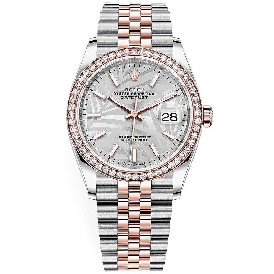 Rolex 1:1 Super Clone Datejust Silver Palm Motif Dial Diamond Bezel 36mm 126281RBR