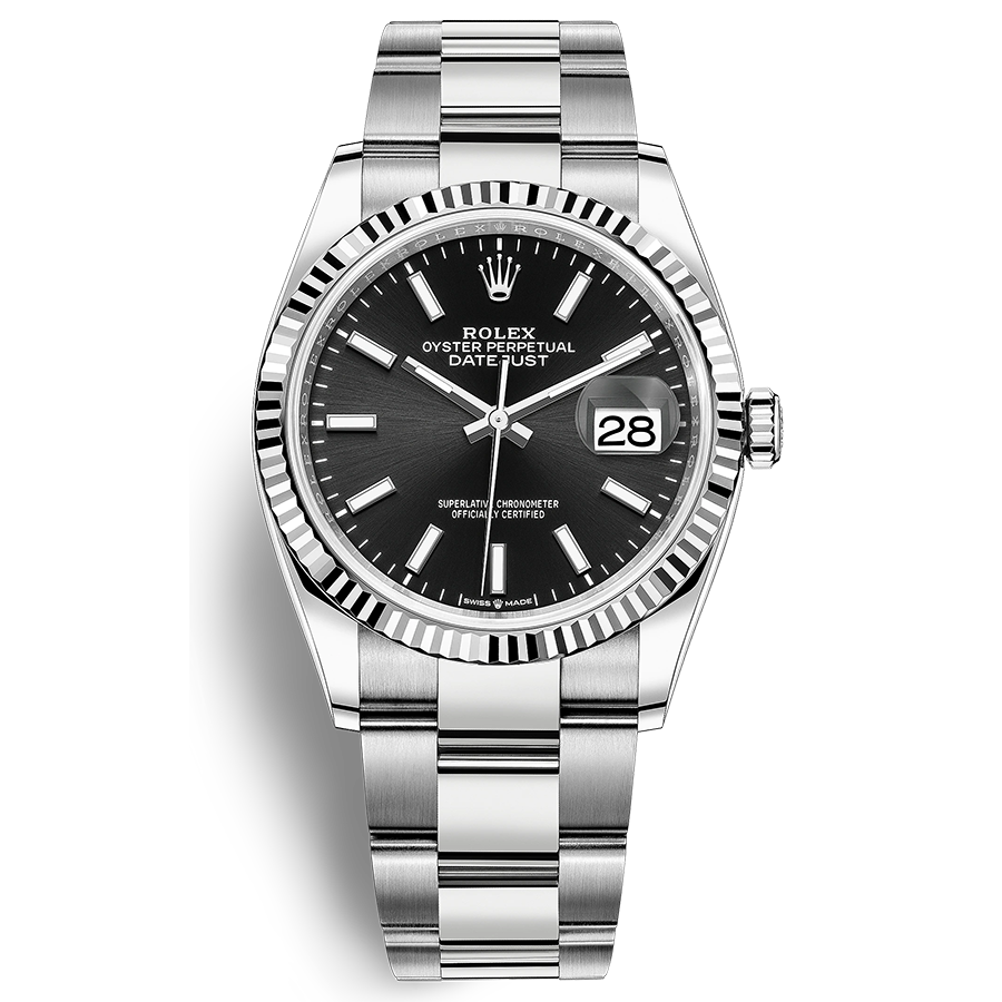 Rolex 1:1 Super Clone Datejust Black Dial Fluted Bezel 36mm 126234