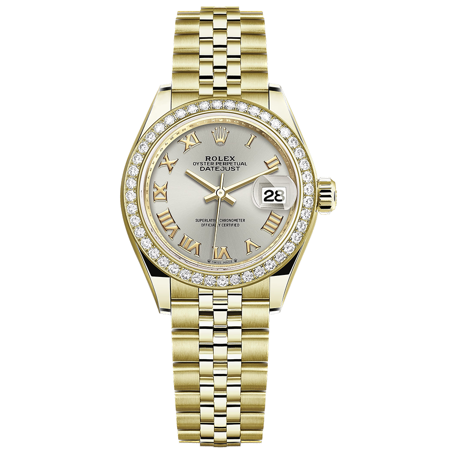 Rolex 1:1 Super Clone Lady-Datejust Silver Roman Numeral Dial Diamond Bezel 28mm 279138RBR