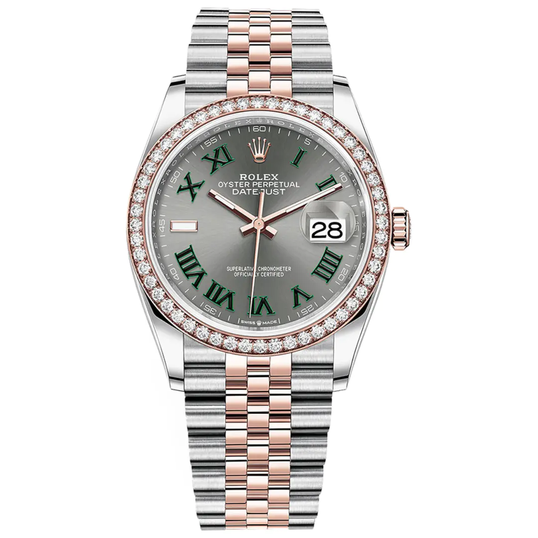 Rolex 1:1 Super Clone Datejust 36mm 126281RBR Two-Tone Everose Factory Diamonds Bezel Jubilee