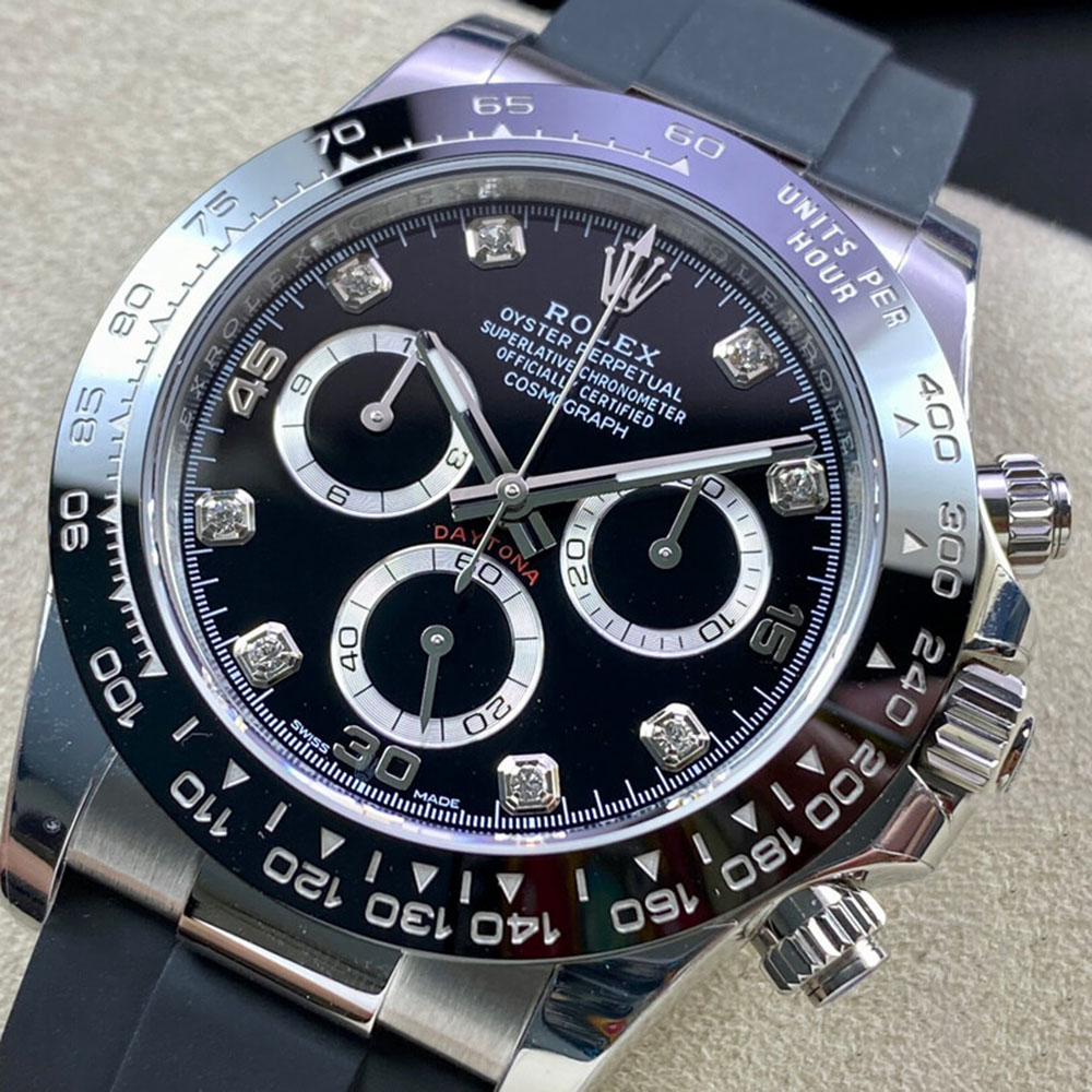 Rolex 1:1 Super Clone Daytona 40mm Oyster Flex 116519LN White Gold Black Diamond Dial