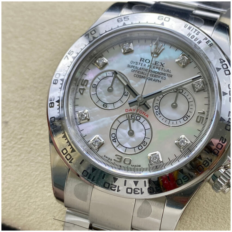 Rolex 1:1 Super Clone Daytona 40mm 116509 White Gold White Mother Of Pearl Diamond Dial