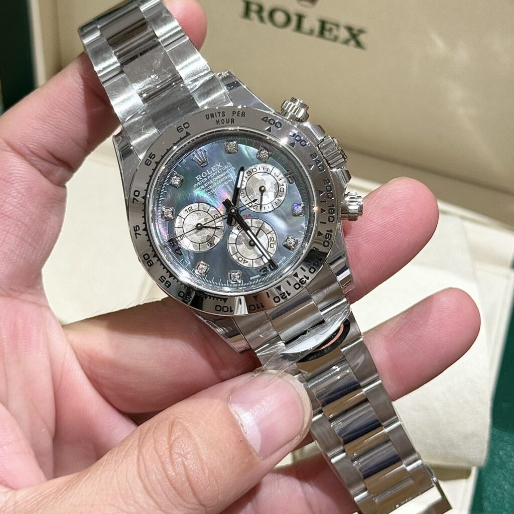Rolex 1:1 Super Clone Daytona 40mm 116509 White Gold Black Mother Of Pearl Diamond Dial