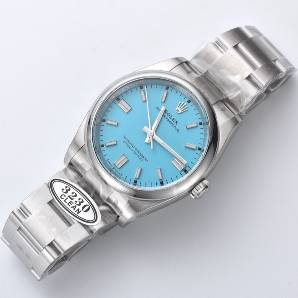 Rolex 1:1 Super Clone Oyster Perpetual Turquoise Blue Dial Domed Bezel 36mm 126000