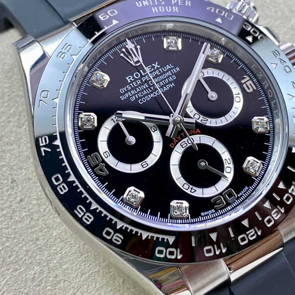 Rolex 1:1 Super Clone Daytona 40mm Oyster Flex 116519LN White Gold Black Diamond Dial