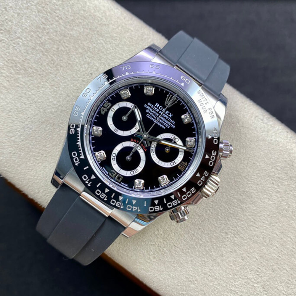 Rolex 1:1 Super Clone Daytona 40mm Oyster Flex 116519LN White Gold Black Diamond Dial