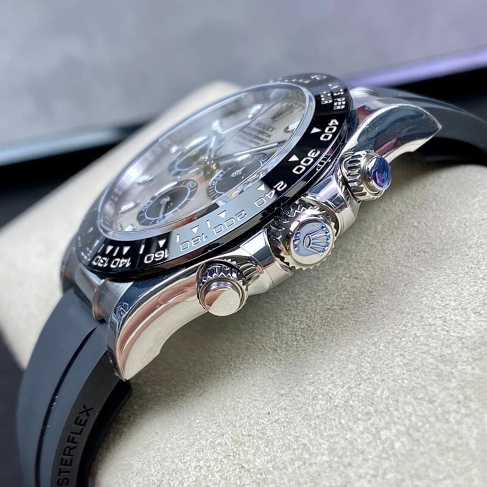 Rolex 1:1 Super Clone Daytona 40mm Oyster Flex 116519LN White Gold Steel Black Dial