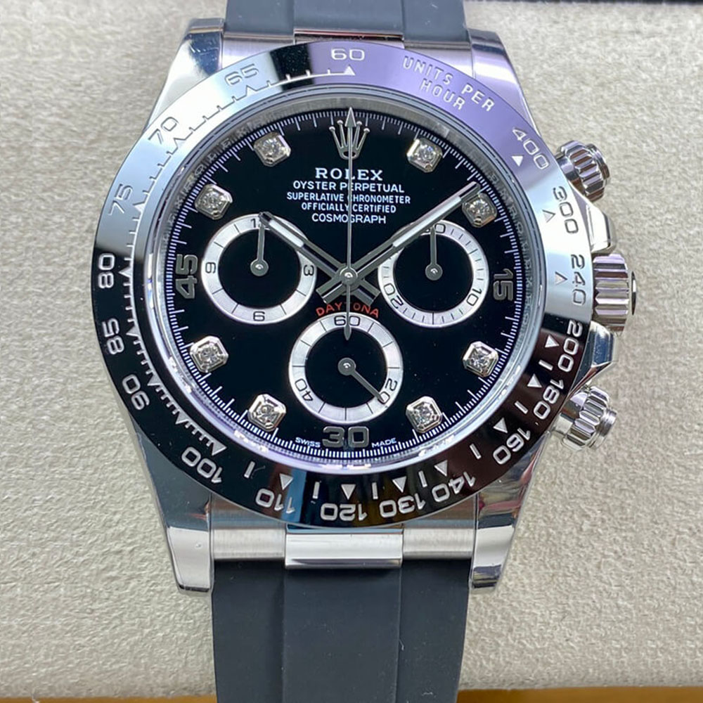 Rolex 1:1 Super Clone Daytona 40mm Oyster Flex 116519LN White Gold Black Diamond Dial