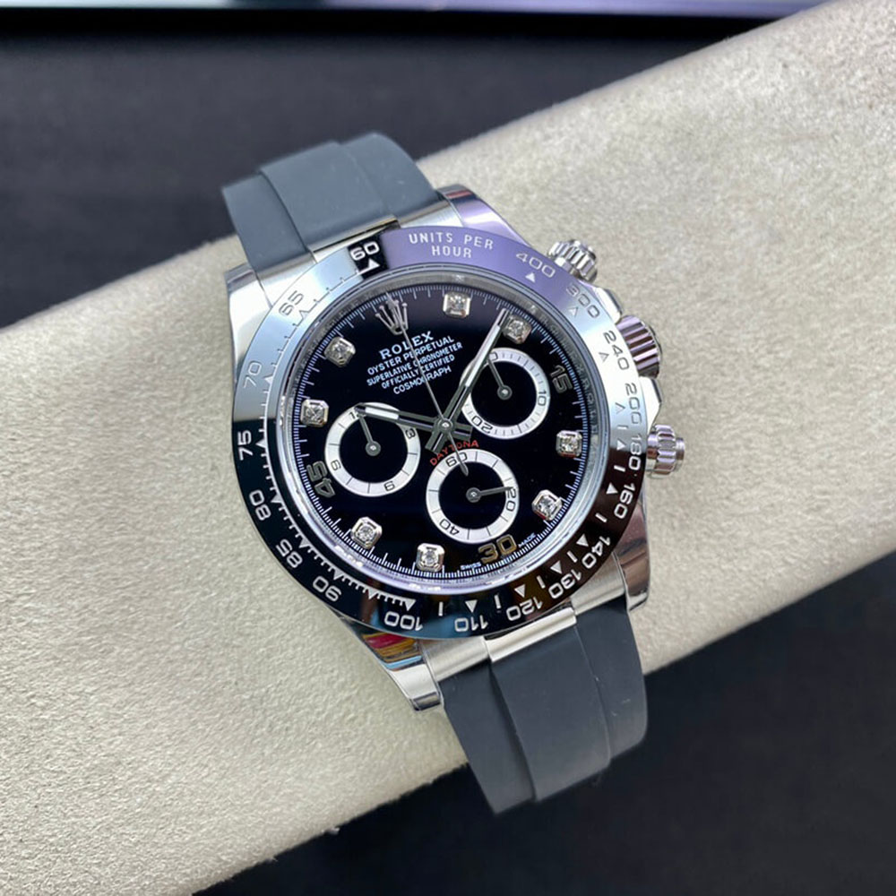 Rolex 1:1 Super Clone Daytona 40mm Oyster Flex 116519LN White Gold Black Diamond Dial