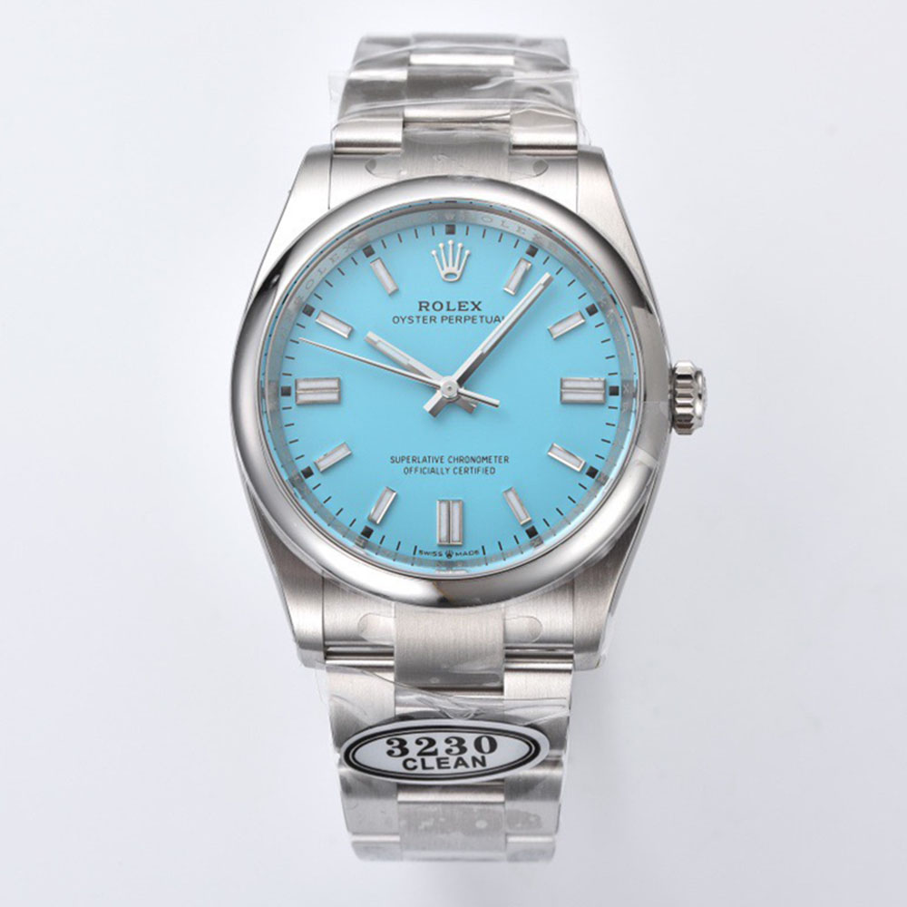 Rolex 1:1 Super Clone Oyster Perpetual Turquoise Blue Dial Domed Bezel 36mm 126000
