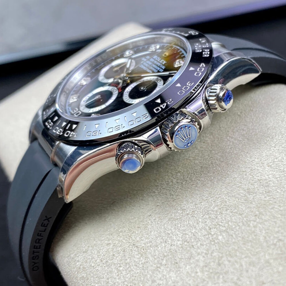Rolex 1:1 Super Clone Daytona 40mm Oyster Flex 116519LN White Gold Black Diamond Dial