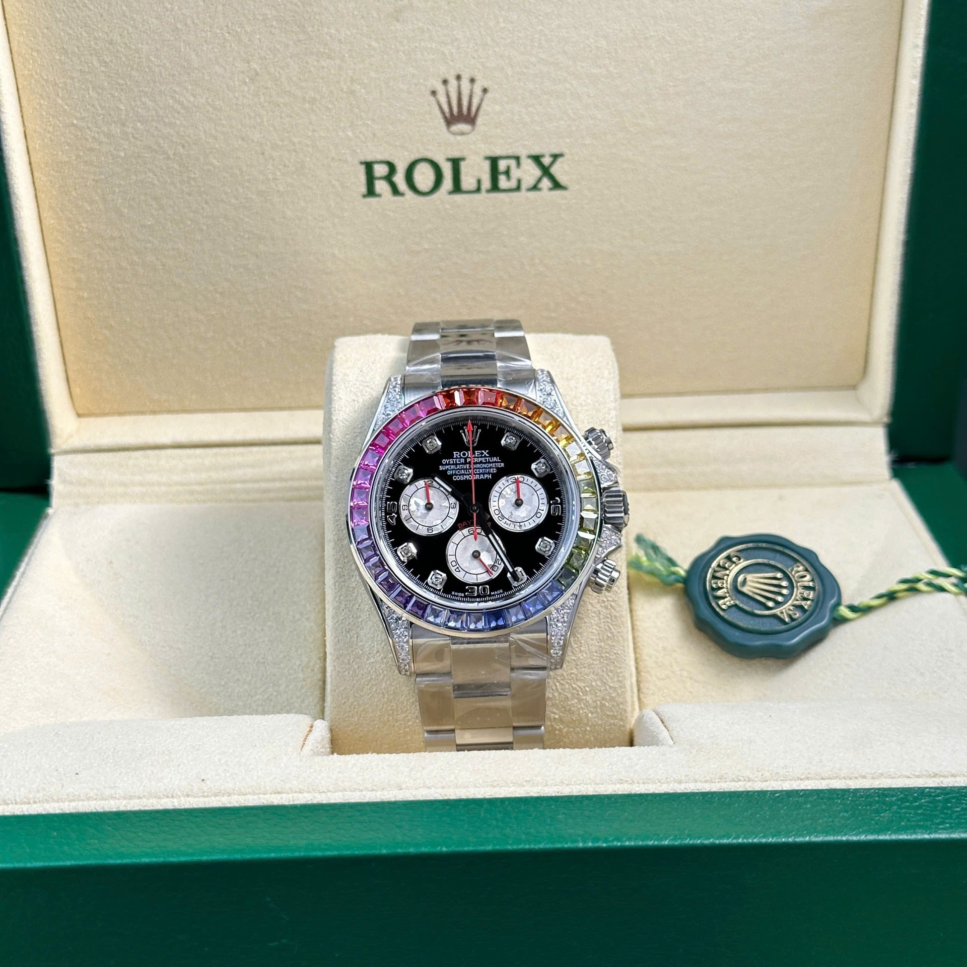 Rolex 1:1 Super Clone Daytona Rainbow Diamond Silver Stainless Steel 40mm