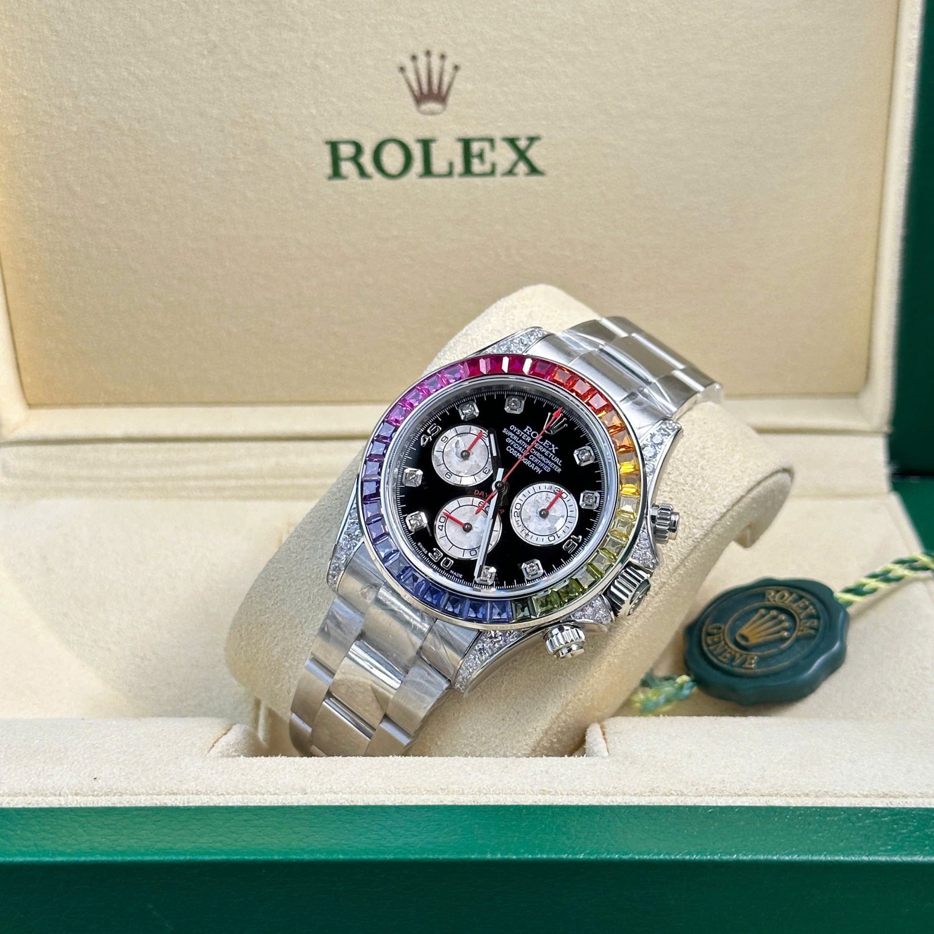 Rolex 1:1 Super Clone Daytona Rainbow Diamond Silver Stainless Steel 40mm