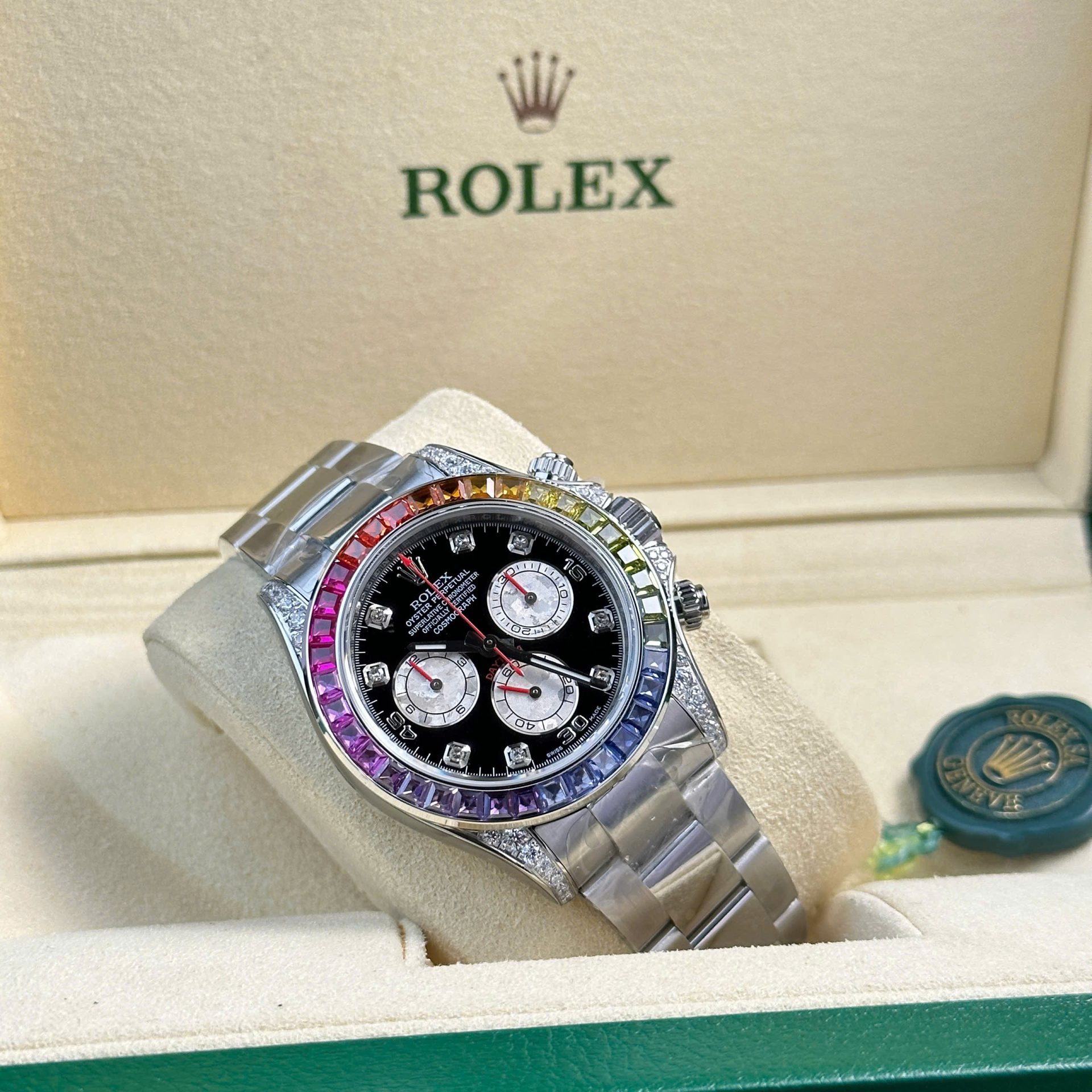 Rolex 1:1 Super Clone Daytona Rainbow Diamond Silver Stainless Steel 40mm