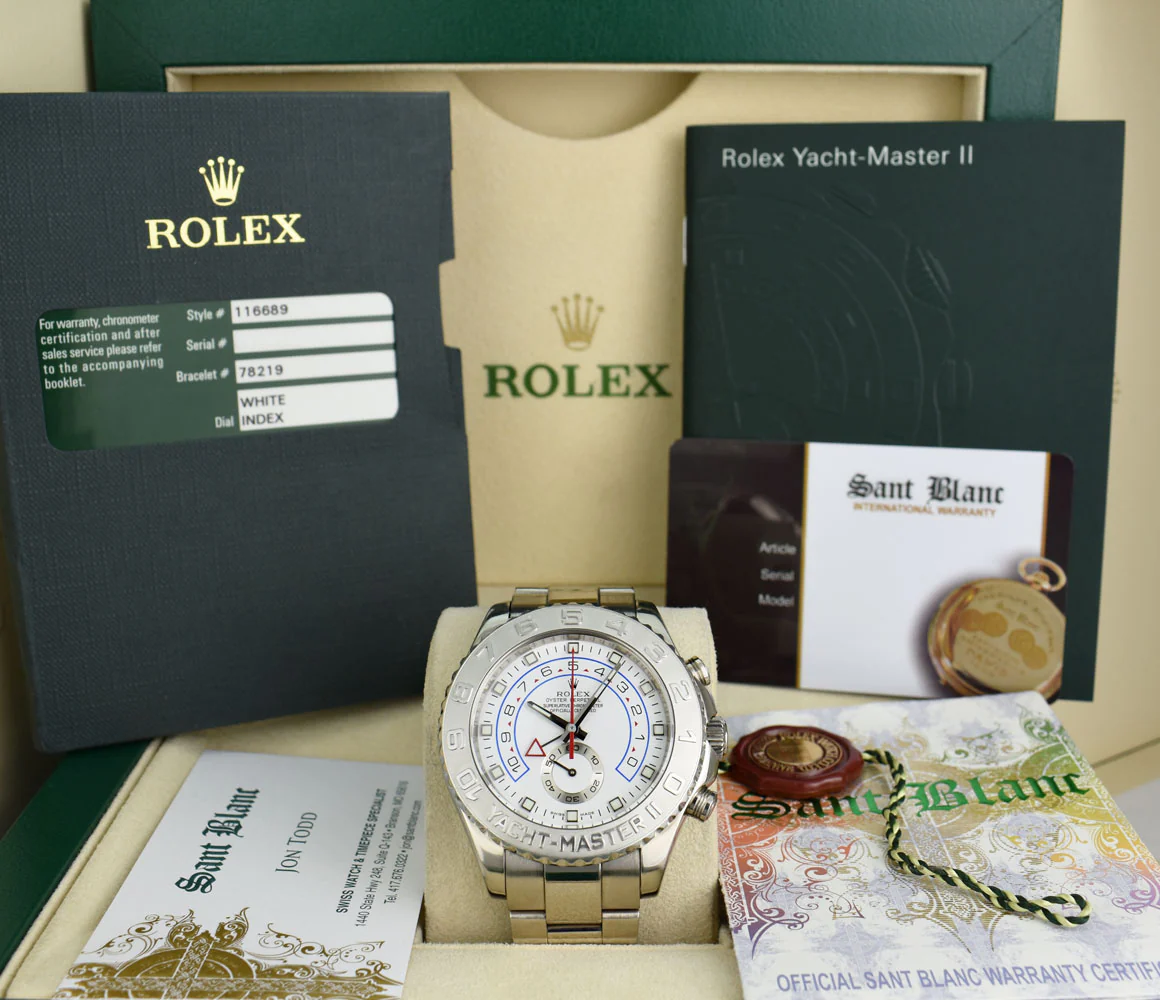 Rolex 1:1 Super Clone Yacht-Master II 44mm White Gold 116689 White Dial