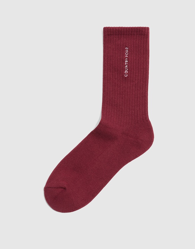 Country Road Embroidered Sock