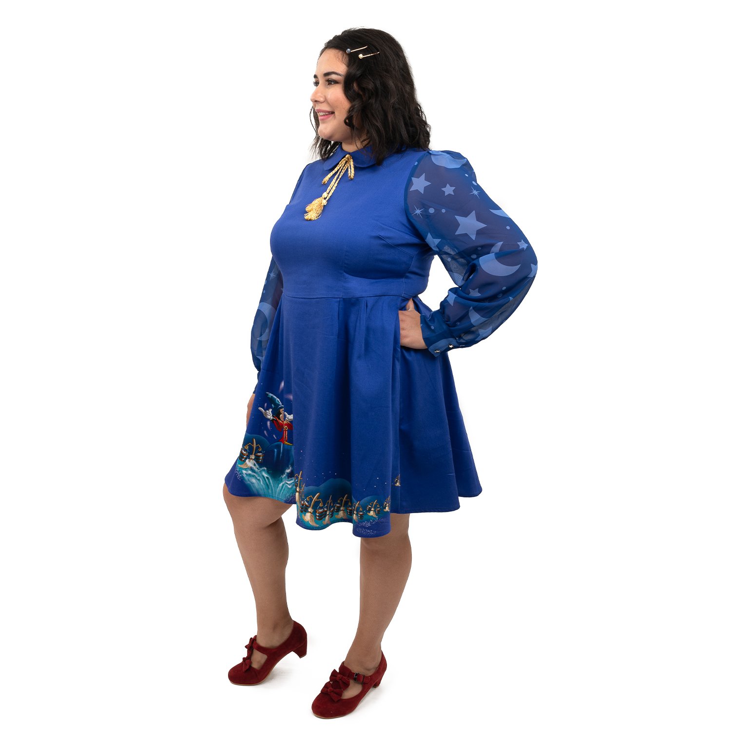 Disney Stitch Shoppe Fantasia Sorcerer's Apprentice  Claire  Long Sleeved Neck Tie Dress