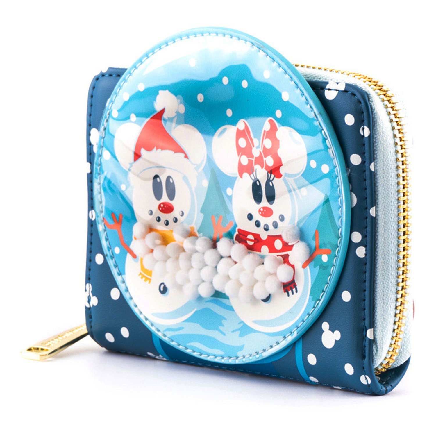 Disney Snowman Mickey and Minnie Mouse Snow Globe Zip Around Wallet