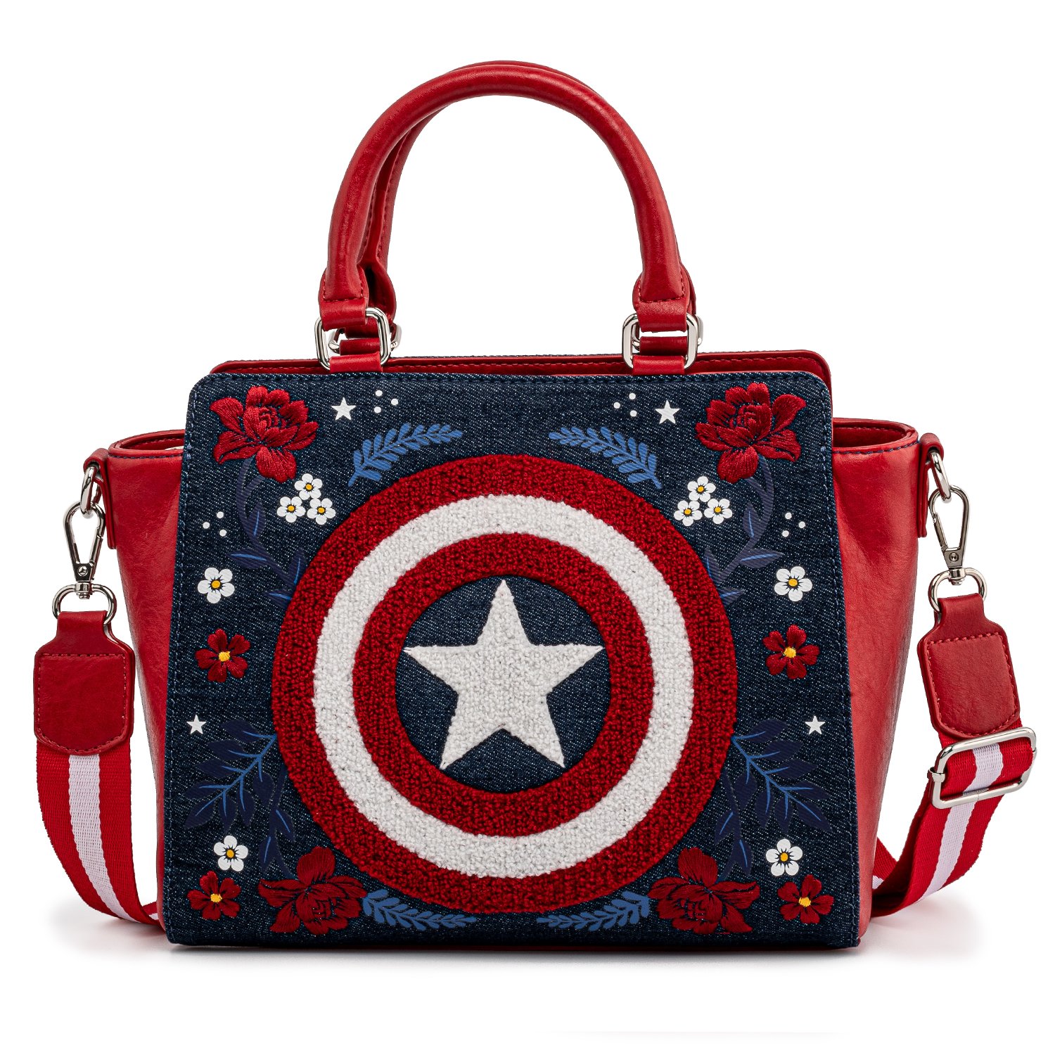 Marvel Captain America 80th Anniversary Floral Shield Crossbody Bag