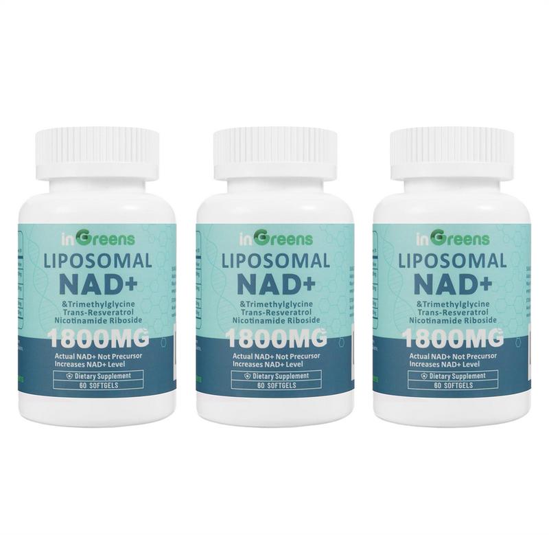 inGreens 3 Cup NAD+ Supplement 1800 mg with Nicotinamide Riboside 200mg, Trans Resveratrol 200mg, Trimethylglycine 200mg,Boost NAD+, Cellular Energy and DNA Repair, 180 Softgels Healthcare Edible Dietary Vitamin