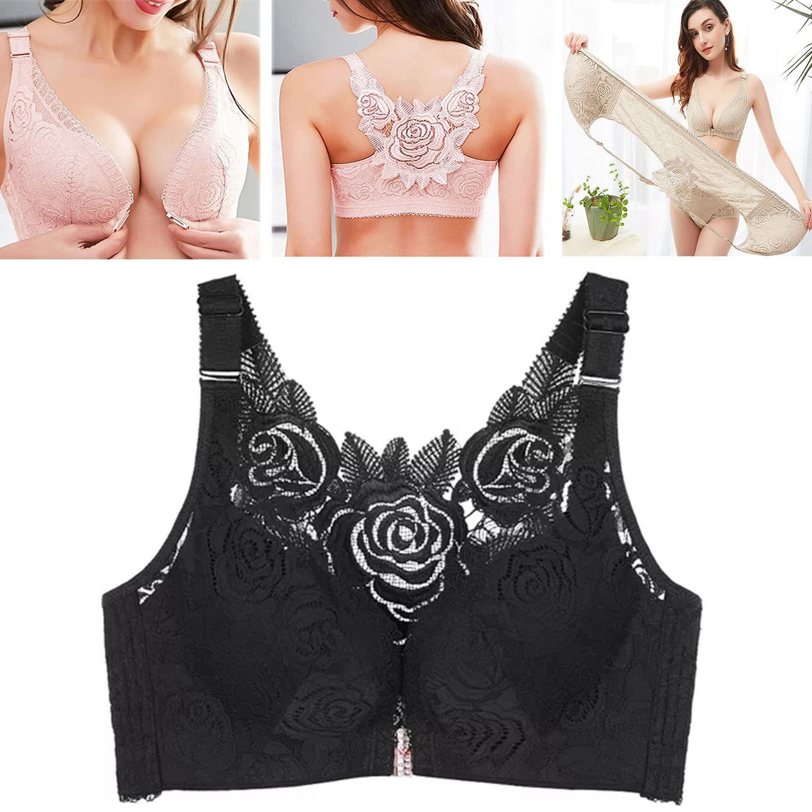 ćBUY 1 GET 1 FREEćPlus Size Rose Front Closure Lace Comfy Bras(Size runs the same as regular bras)
