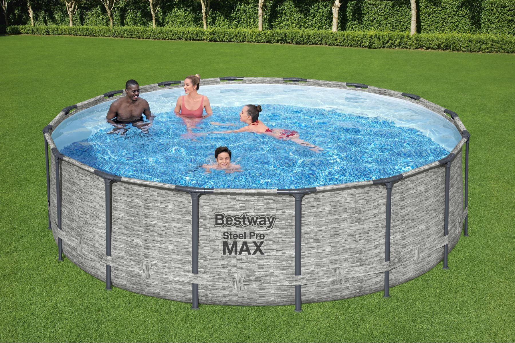 16ft x 48in Stone Print Round Steel Pro Max Above Ground Pool Set