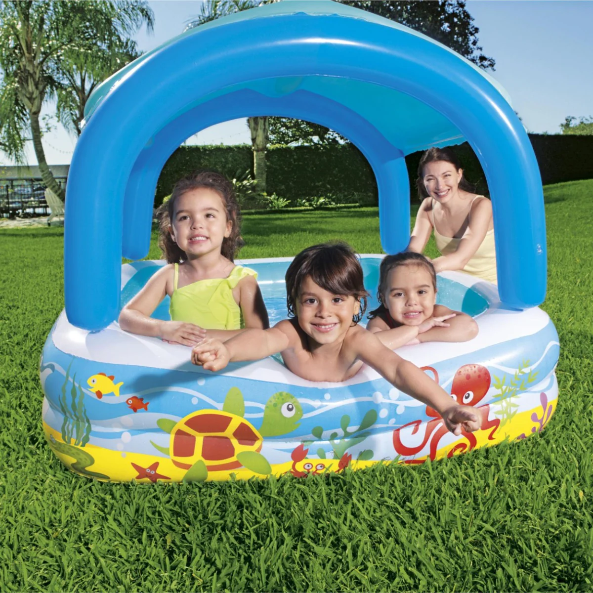 Kids Inflatable Paddling Pool, with Canopy - 58