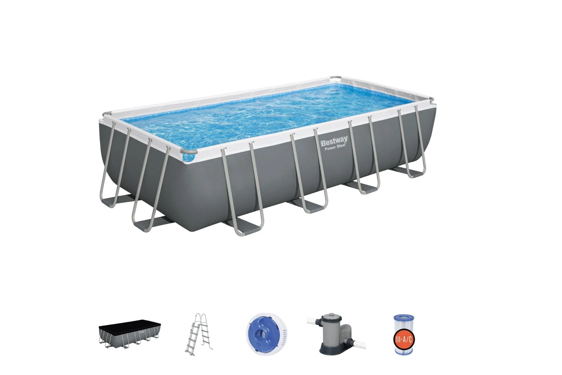18ft x 9ft x 48in Dark Grey Rectangle Power Steel Above Ground Pool Set