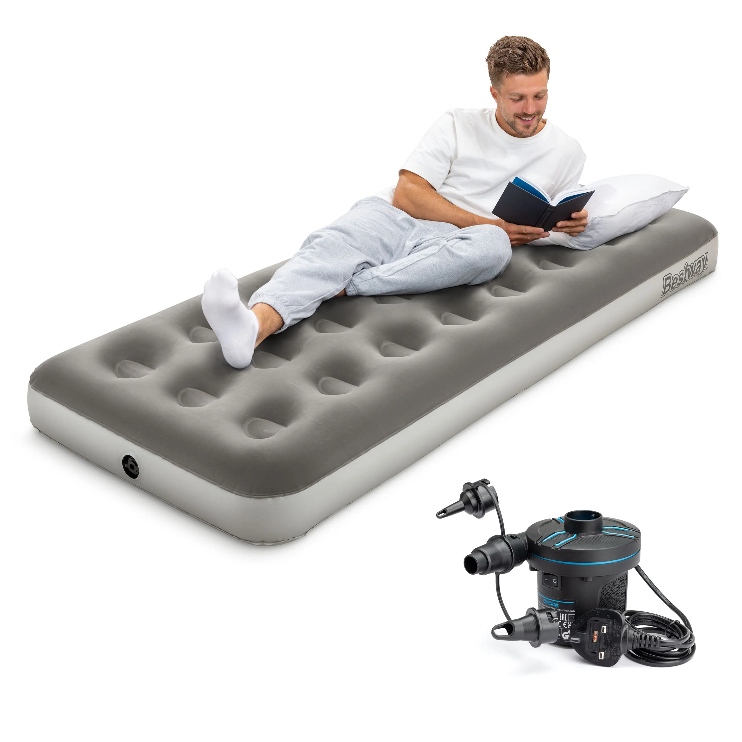 Single Flocked Jr Airbed with Electric AC Pump