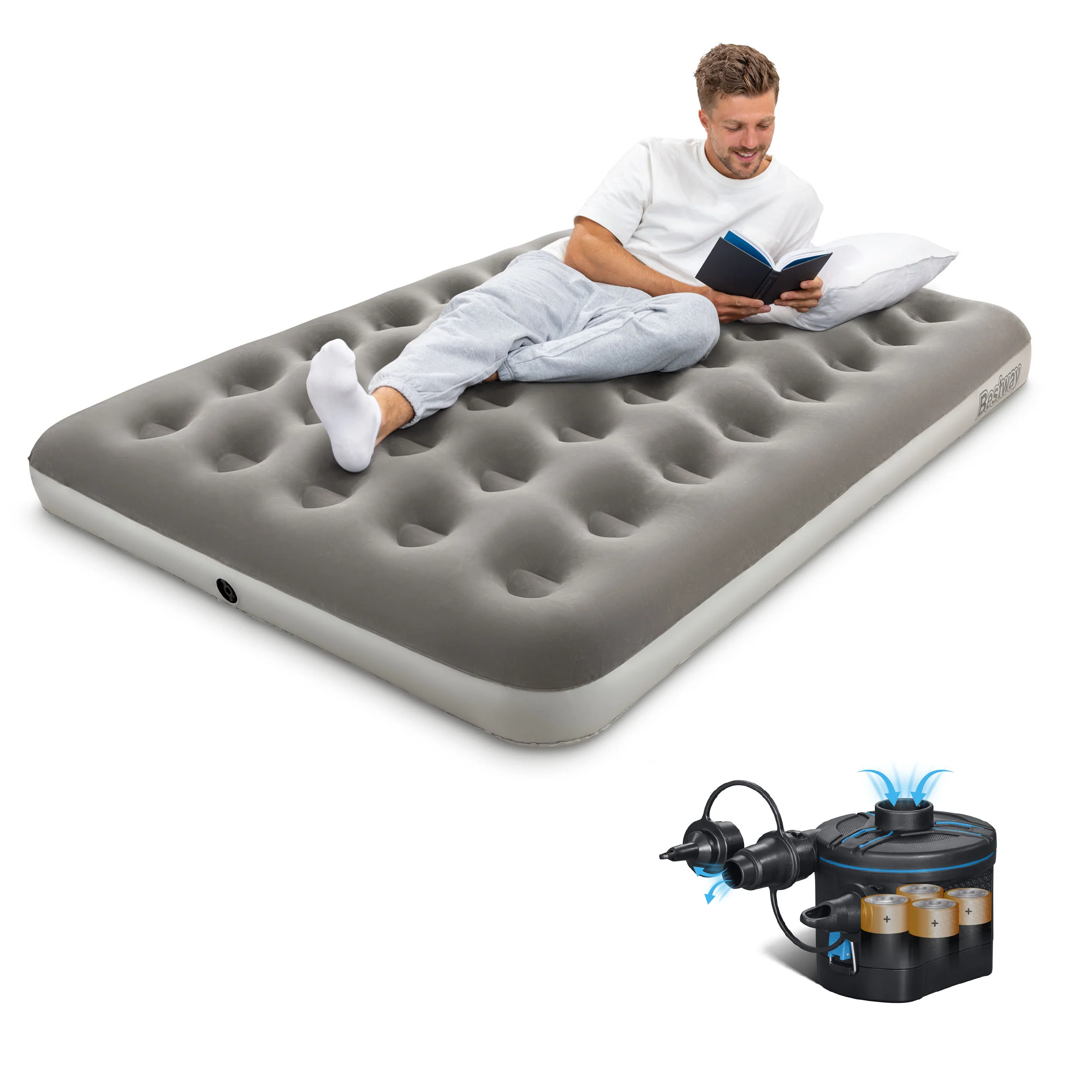 Double Flocked Airbed with Cordless Electric Battery Pump