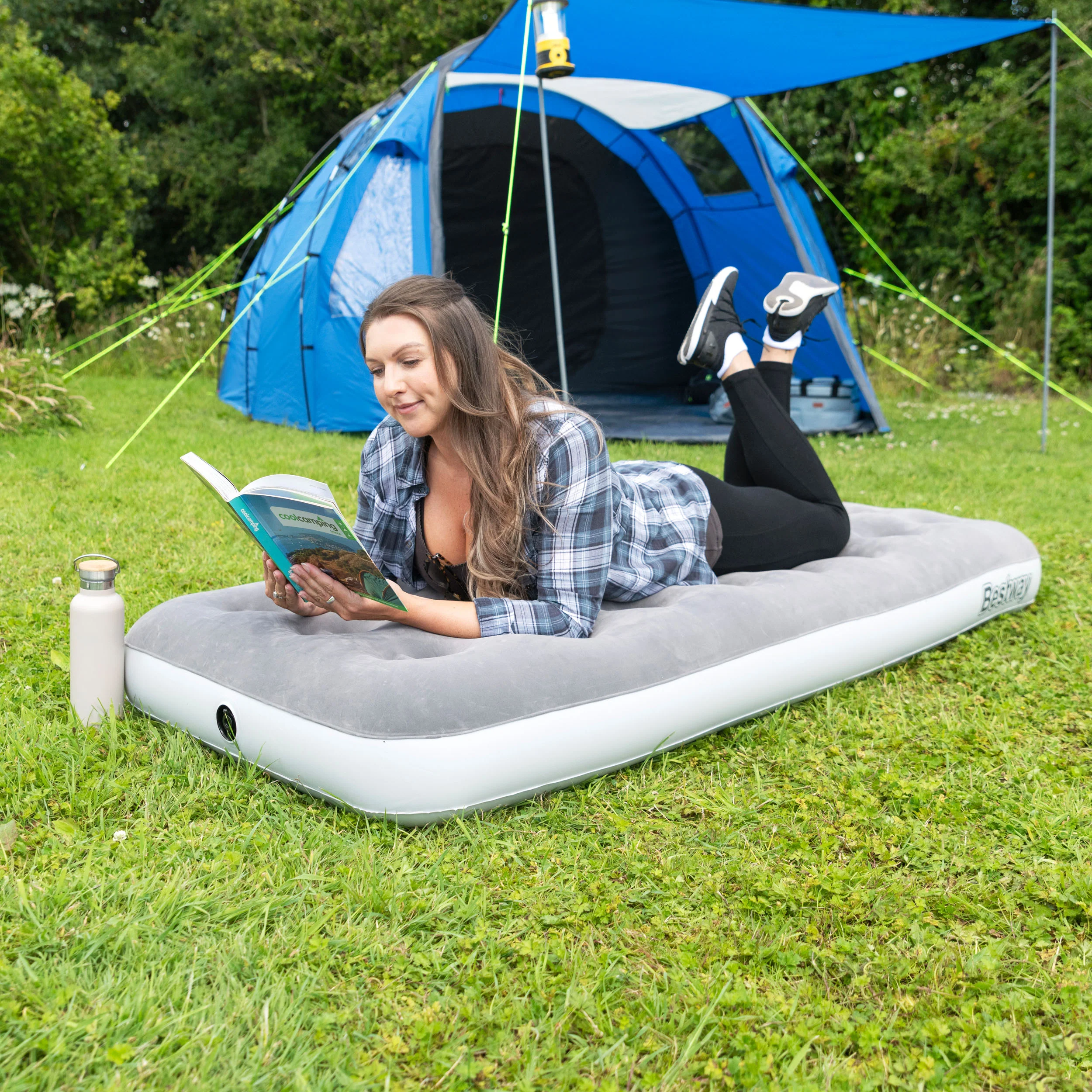 Single Flocked Jr Airbed with Electric AC Pump