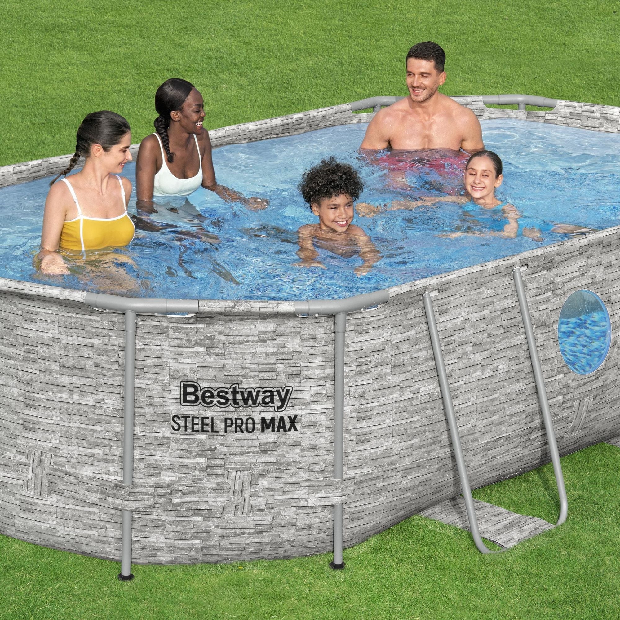 14ft x 39.5in Stone Print Oval Steel Pro MAX Above Ground Pool Set