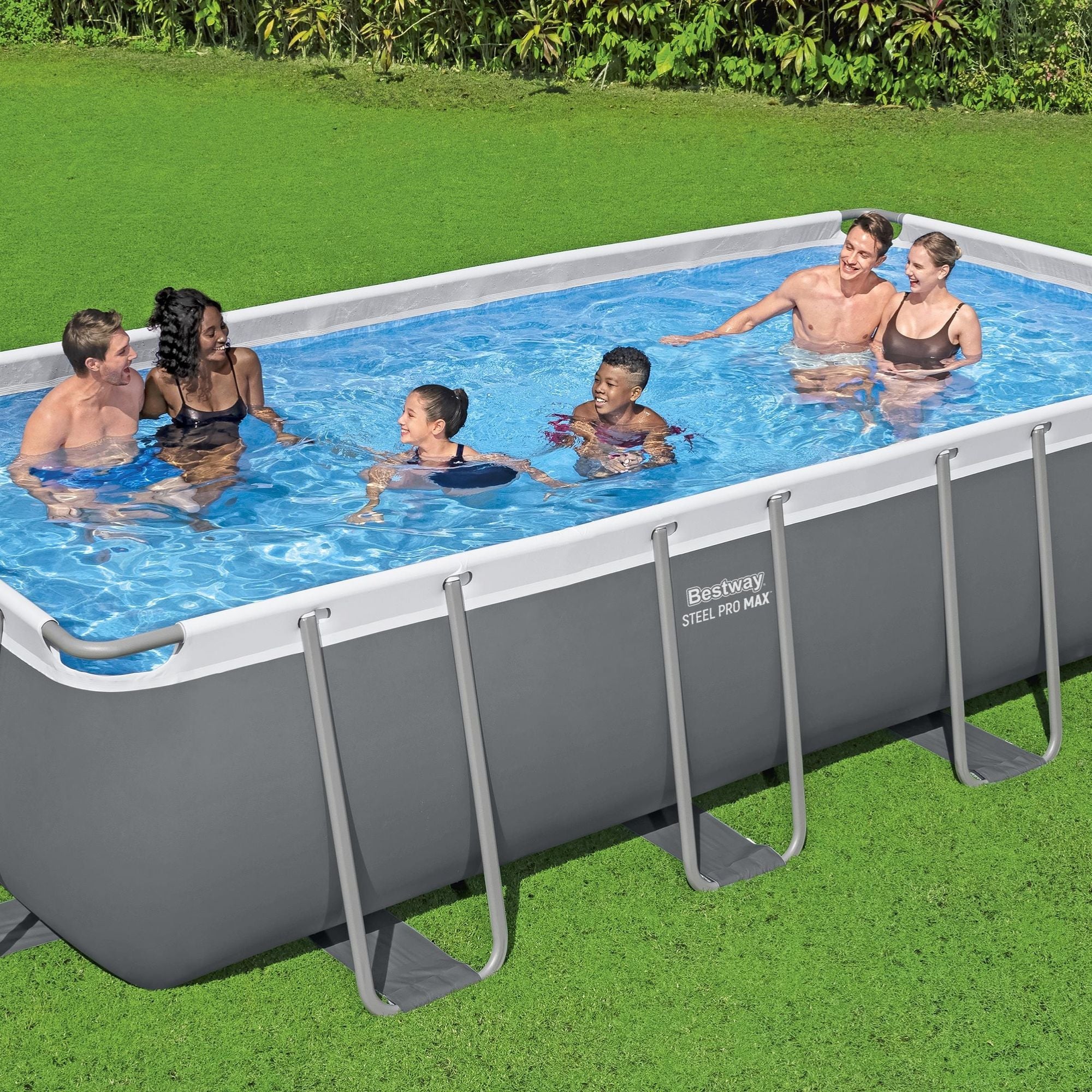 18ft x 9ft x 48in Dark Grey Rectangle Steel Pro MAX Above Ground Pool Set
