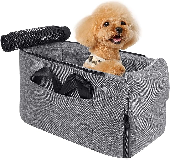 Cathpetic Dog Car Seat Pet Supplies - Travel Bags for Dogs Cats Portable Console Dog Car Seat Washable Dog Cat Booster Seat on Car Armrest Included Safety Tethers Perfect Car Seat for Dogs Cats