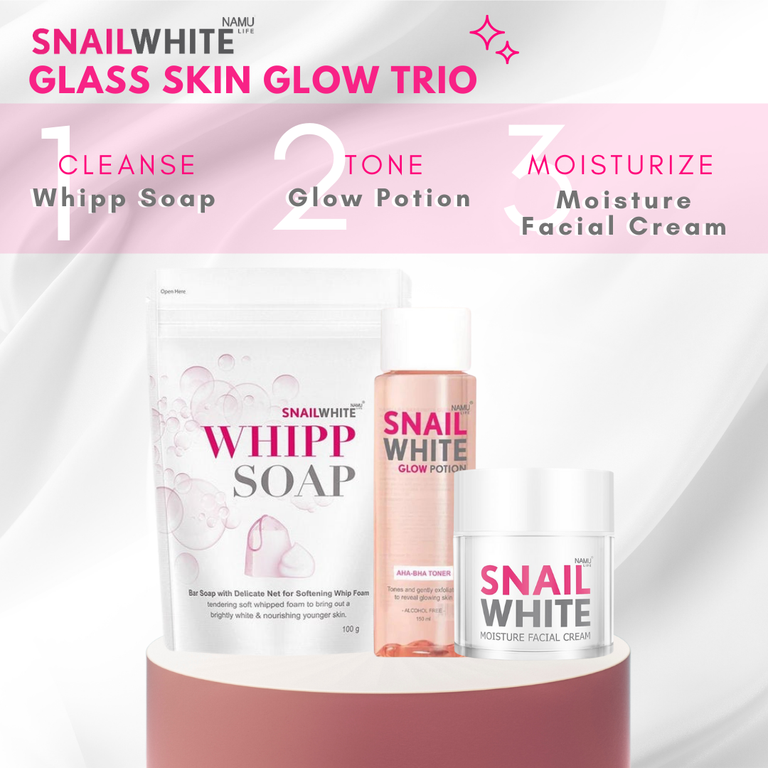 NAMU LIFE SNAILWHITE Glass Skin Glow Trio FREE Pouch