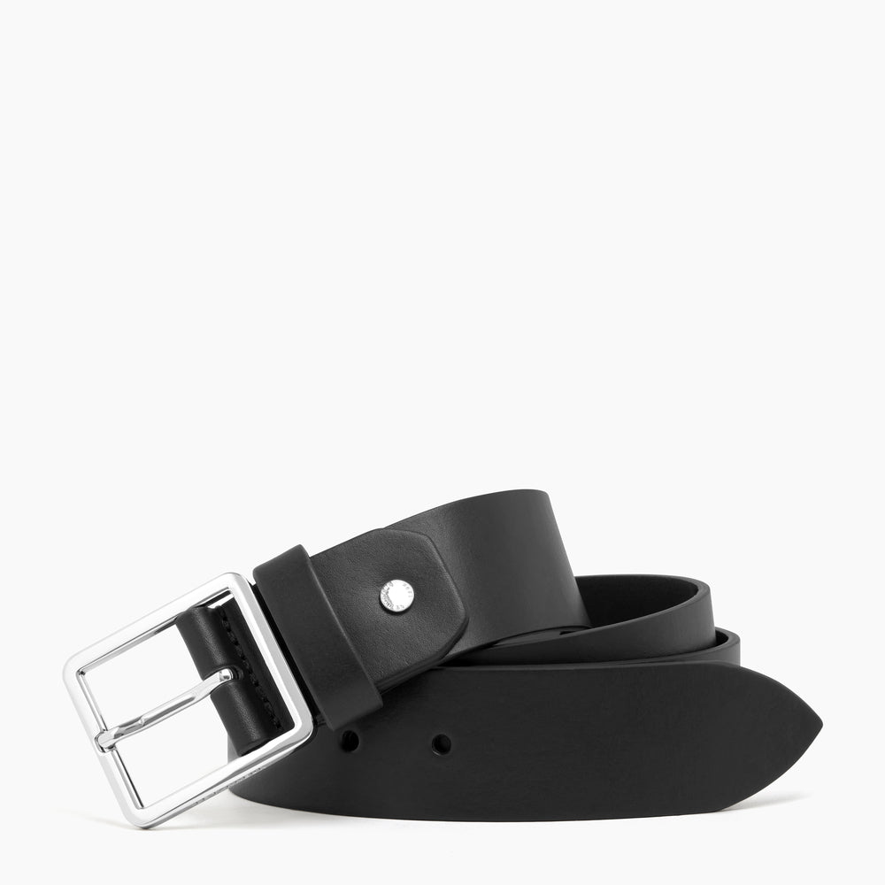Men's belt with square buckle in smooth, vegetable-tanned leather