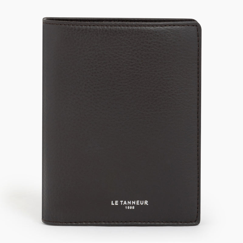 Emile vertical, zipped wallet with 2 gussets in pebbled leather