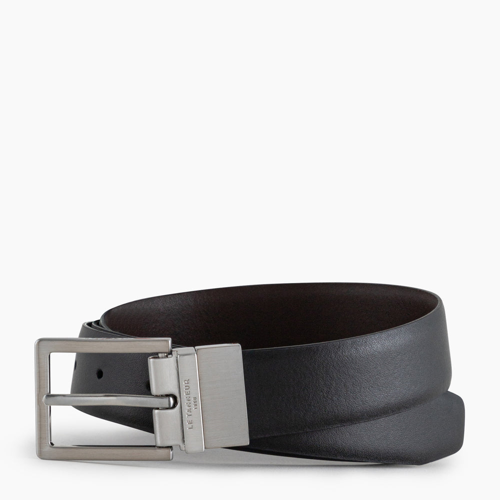 Classic smooth leather men's belt with square buckle