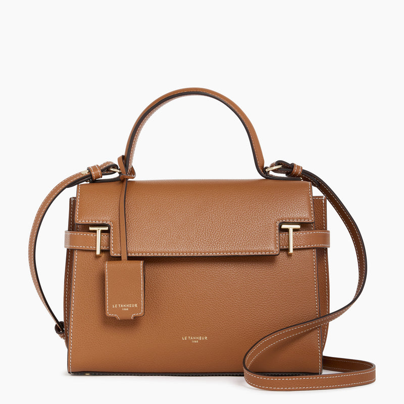 Emilie large handbag with flap closure in pebbled leather