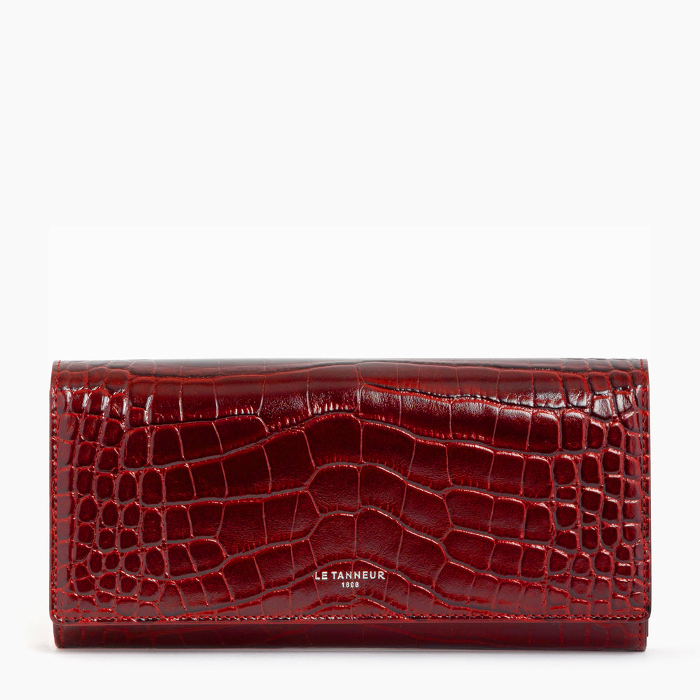 Emilie flap-closure travel companion in crocodile-embossed leather