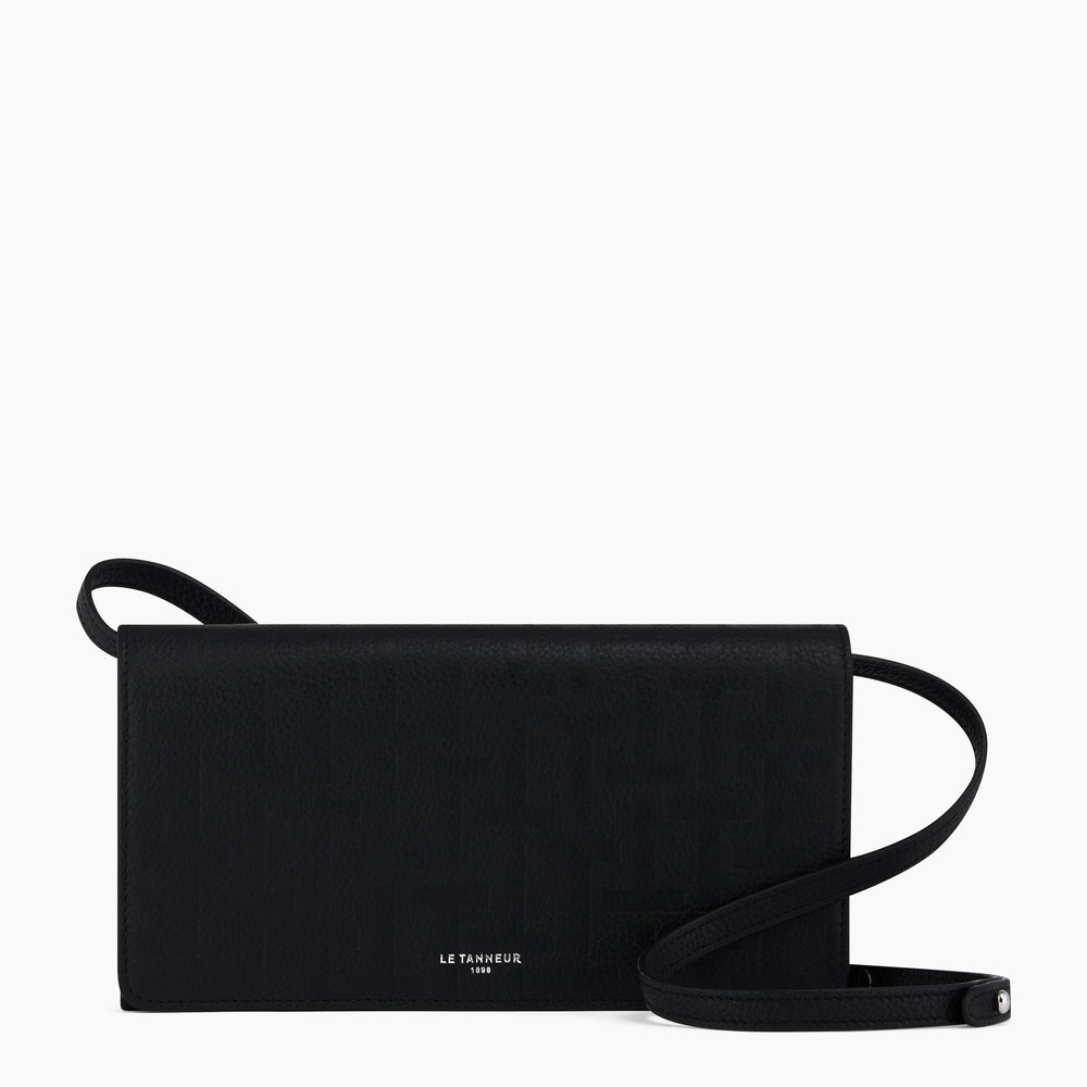 Emilie clutch with flap closure and removable crossbody strap in T-printed leather