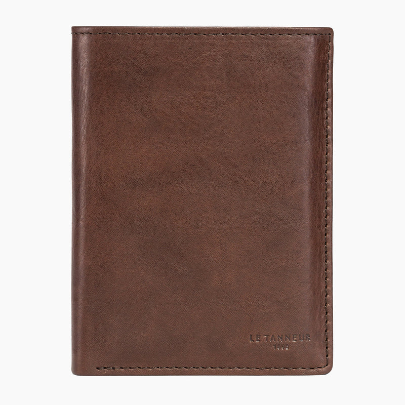 Vertical Gary oiled leather wallet with 3 shutters