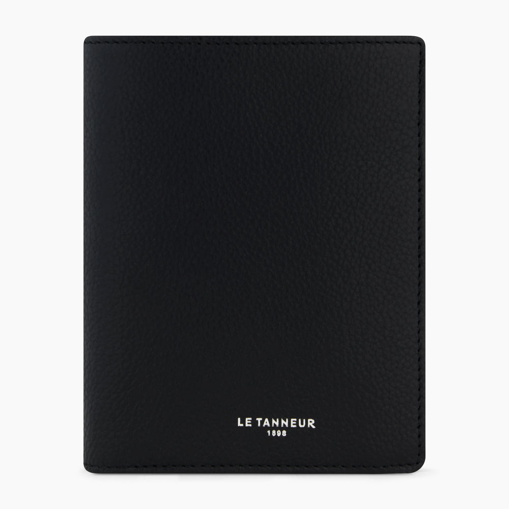 Emile vertical, zipped wallet with 2 gussets in pebbled leather