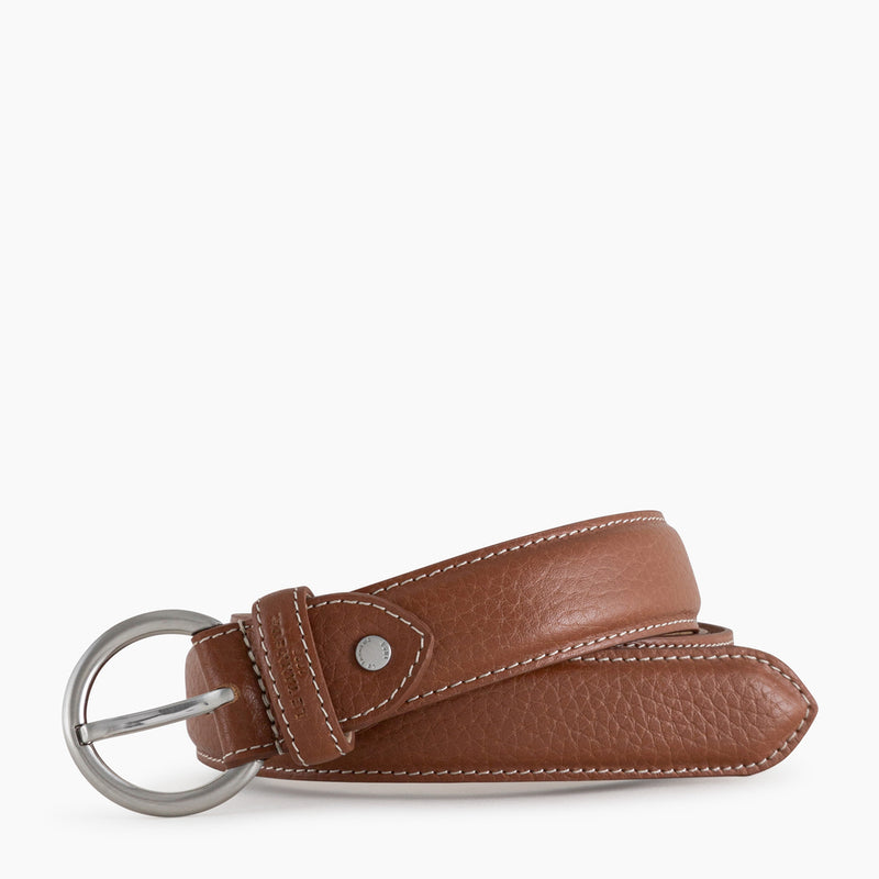 Vegetable tanned leather women's belt with round buckle