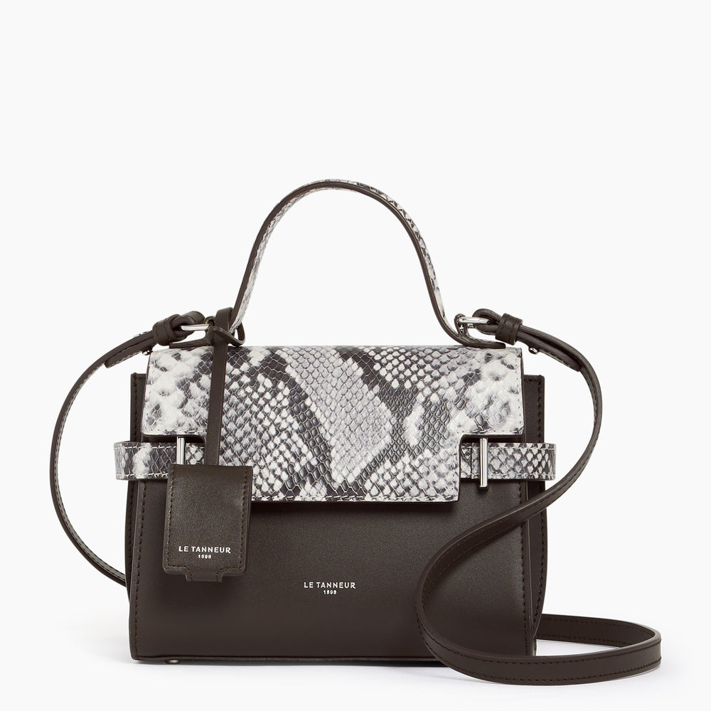 Emilie small, flap-closure handbag in python-embossed leather