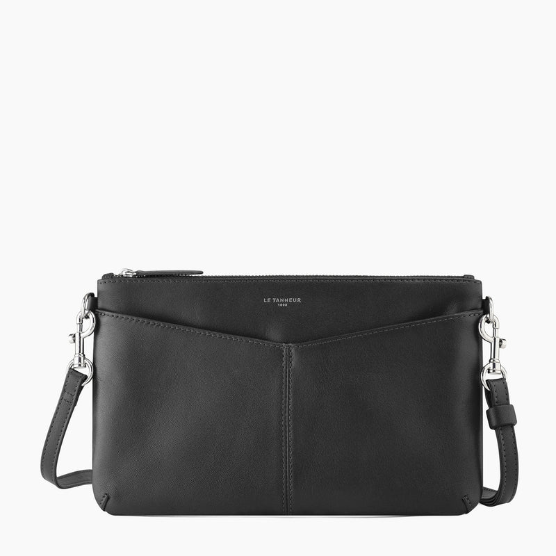 Zipped Charlotte smooth leather pouch with removable strap