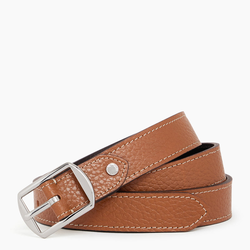 Women's reversible belt with square buckle in pebbled leather