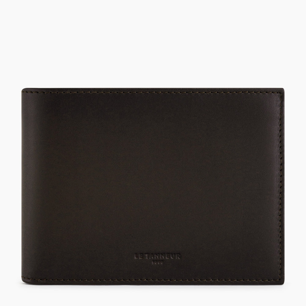 Portefeuille horizontal avec poche monnaie zippée Albert en cuir lisse