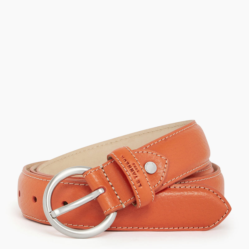 Vegetable tanned leather women's belt with round buckle